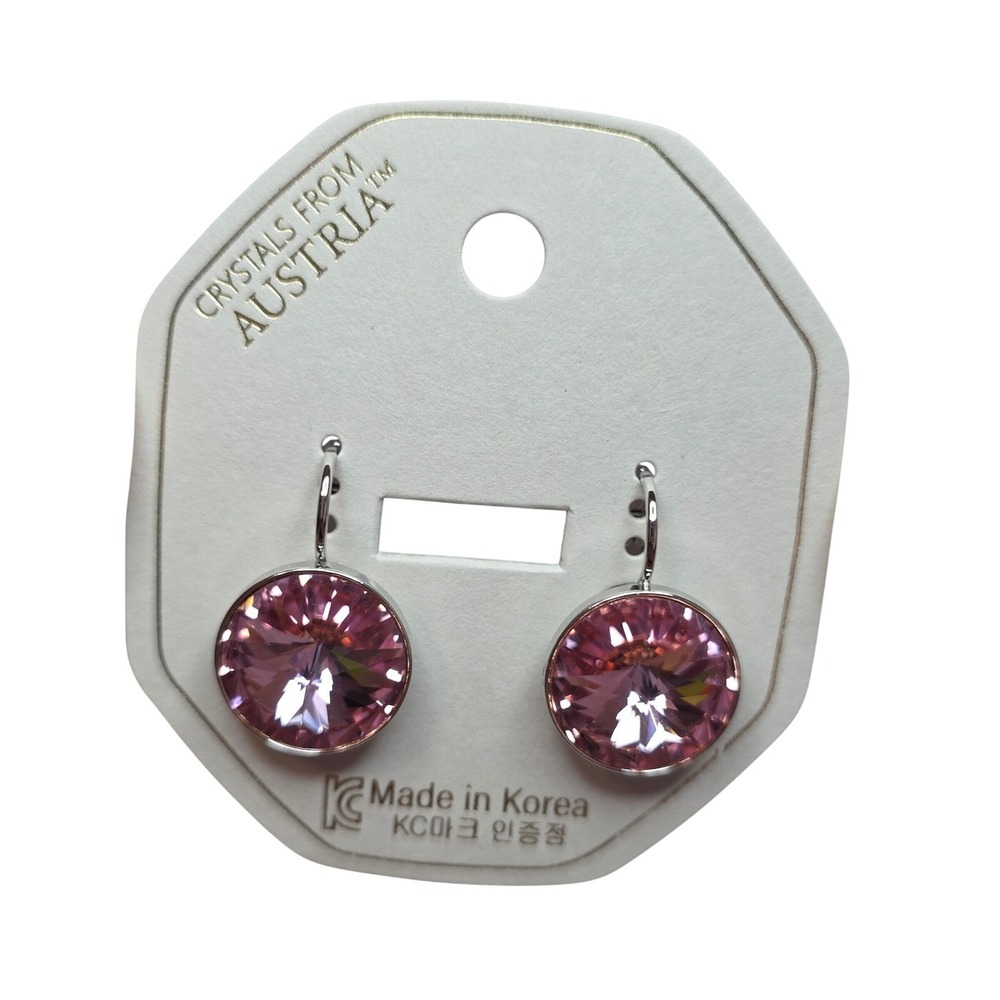 NEW Crystals Austria Med Pink SwarovskiElements 15mm Leverback Drop Earrings